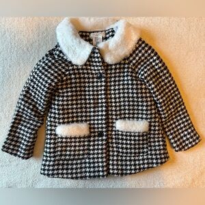 Max Studio Kids Houndstooth Pea Coat with Faux Fur, Sz 4T. Black White